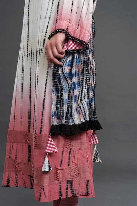 Buy_Ika_Multi Color Silk Tie Dye Round Neck Kurta Churidar Set  _Online_at_Aza_Fashions