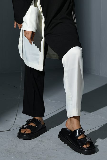 Ika_Black Crepe Color Blocked Collar Shirt Kurta With Pant  _Online_at_Aza_Fashions