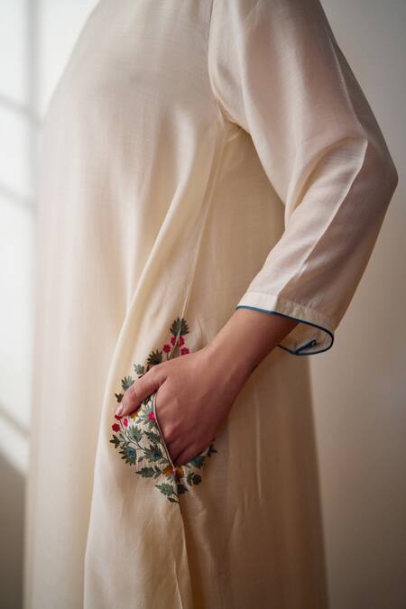 Dot Ivory Cotton, Silk Embroidery Round Neck Gia Pocket Kurta And Pant Set Online at Aza Fashions Dot_Ivory Cotton, Silk Embroidery Round Neck Gia Pocket Kurta And Pant Set _Online_at_Aza_Fashions