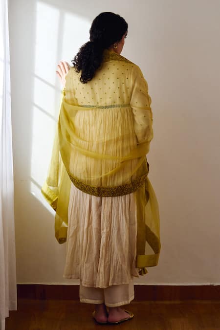 Shop Dot Ivory Cotton Embroidery V-neck Nyla Yoke Kurta And Pant Set at Aza Fashions Shop_Dot_Ivory Cotton Embroidery V-neck Nyla Yoke Kurta And Pant Set _at_Aza_Fashions