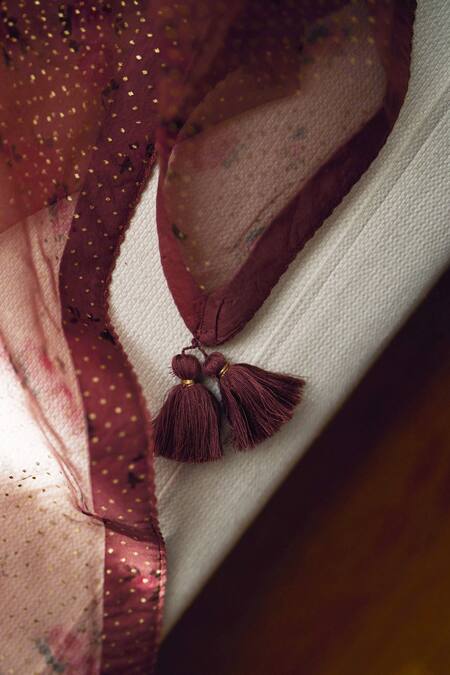 Shop_Dot_Pink Organza Embroidery Oleander Rose Print Dupatta _Online_at_Aza_Fashions