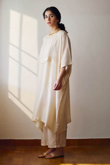 Buy Dot Ivory Cotton, Silk Round Neck Oleria Solid Kurta And Pant Set Buy_Dot_Ivory Cotton, Silk Round Neck Oleria Solid Kurta And Pant Set