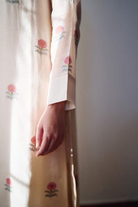 Dot Ivory Chanderi Embroidery Round Neck Zuri Hand Kurta And Pant Set at Aza Fashions Dot_Ivory Chanderi Embroidery Round Neck Zuri Hand Kurta And Pant Set _at_Aza_Fashions