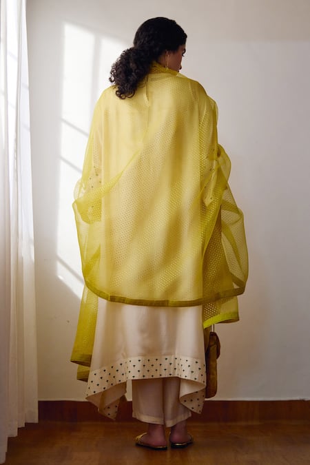 Shop Dot Yellow Organza Embroidery Bell Tara Dupatta at Aza Fashions Shop_Dot_Yellow Organza Embroidery Bell Tara Dupatta _at_Aza_Fashions