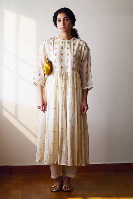 Dot Coral Vine Gathered Anarkali & Pant Set 