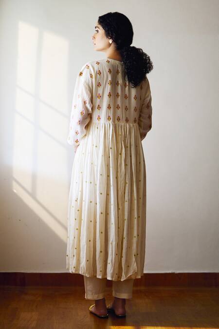 Dot Coral Vine Gathered Anarkali & Pant Set 