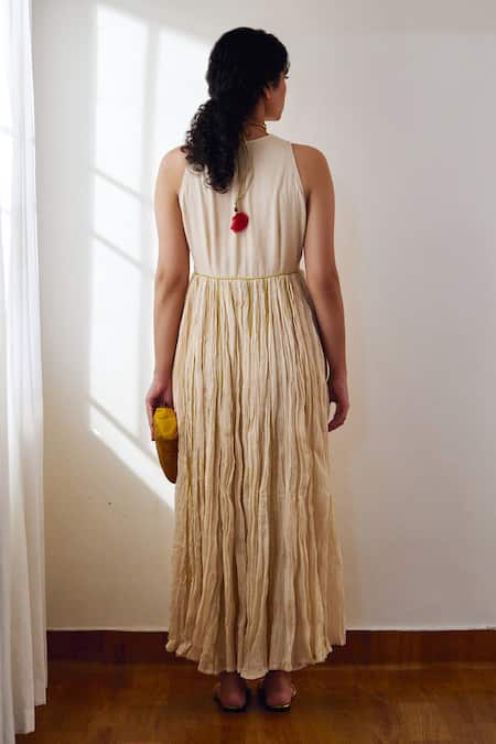 Shop Dot Ivory Cotton Round Neck Daisy Anarkali And Pant Set at Aza Fashions Shop_Dot_Ivory Cotton Round Neck Daisy Anarkali And Pant Set _at_Aza_Fashions