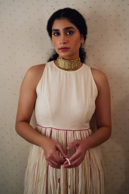 Dot Ivory Cotton Round Neck Daisy Anarkali And Pant Set Online at Aza Fashions Dot_Ivory Cotton Round Neck Daisy Anarkali And Pant Set _Online_at_Aza_Fashions