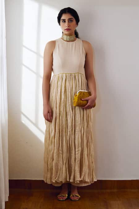 Buy Dot Ivory Cotton Round Neck Daisy Gathered Anarkali And Pant Set Online at Aza Fashions Buy_Dot_Ivory Cotton Round Neck Daisy Gathered Anarkali And Pant Set _Online_at_Aza_Fashions