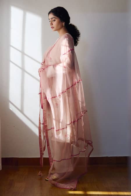 Shop Dot Pink Organza Tassels Florina Dupatta at Aza Fashions Shop_Dot_Pink Organza Tassels Florina Dupatta _at_Aza_Fashions