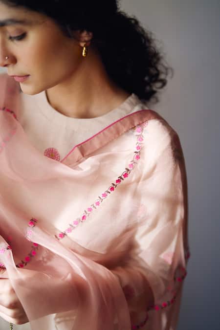 Dot Pink Organza Tassels Florina Dupatta at Aza Fashions Dot_Pink Organza Tassels Florina Dupatta _at_Aza_Fashions