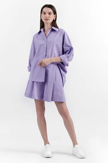Perona Purple Cotton Collared Solid Shirt Online at Aza Fashions Perona_Purple Cotton Collared Solid Shirt _Online_at_Aza_Fashions