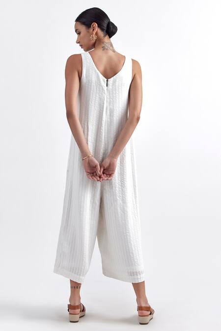 Shop Perona White Viscose Round Neck Jumpsuit at Aza Fashions Shop_Perona_White Viscose Round Neck Jumpsuit _at_Aza_Fashions