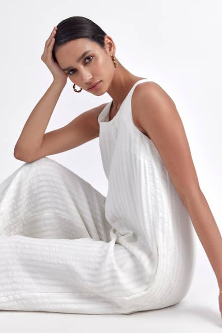 Buy Perona White Viscose Round Neck Jumpsuit Online at Aza Fashions Buy_Perona_White Viscose Round Neck Jumpsuit _Online_at_Aza_Fashions