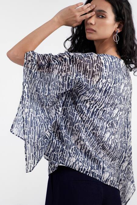 Buy Perona Blue Cotton, Silk Boat Neck Abstract Print Top Online at Aza Fashions Buy_Perona_Blue Cotton, Silk Boat Neck Abstract Print Top _Online_at_Aza_Fashions