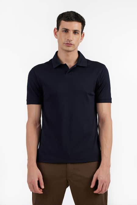 Perona Blue Terrycloth Plain Polo Tee Online at Aza Fashions Perona_Blue Terrycloth Plain Polo Tee _Online_at_Aza_Fashions