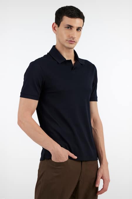 Buy Perona Blue Terrycloth Plain Polo Tee Online at Aza Fashions Buy_Perona_Blue Terrycloth Plain Polo Tee _Online_at_Aza_Fashions