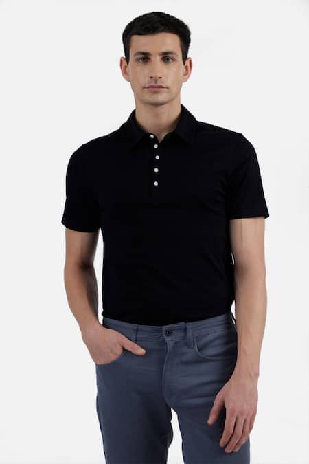 Perona Black Cotton Hernan Polo Tee Online at Aza Fashions Perona_Black Cotton Hernan Polo Tee _Online_at_Aza_Fashions