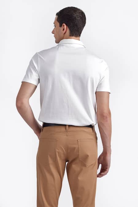 Shop Perona White Cotton Hernan Plain Polo Tee at Aza Fashions Shop_Perona_White Cotton Hernan Plain Polo Tee _at_Aza_Fashions