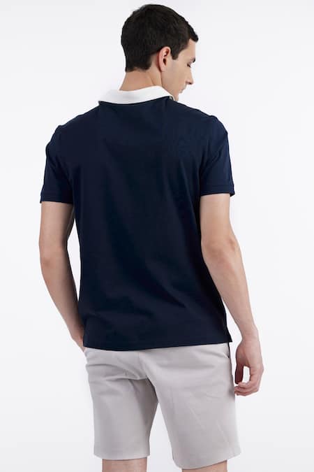 Shop Perona Blue Cotton Ignatius Contrast Collared Tee at Aza Fashions Shop_Perona_Blue Cotton Ignatius Contrast Collared Tee _at_Aza_Fashions
