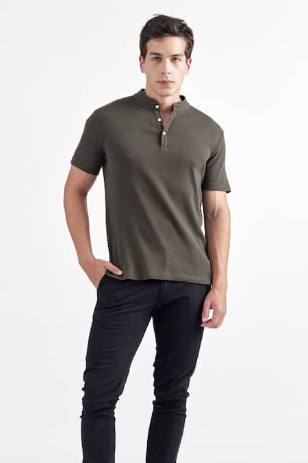 Perona_Green Cotton Wyatt Plain Tee _Online_at_Aza_Fashions