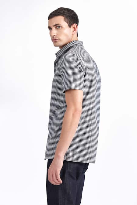 Shop Perona Black Cotton Ricardo Chequered Pattern Shirt at Aza Fashions Shop_Perona_Black Cotton Ricardo Chequered Pattern Shirt _at_Aza_Fashions