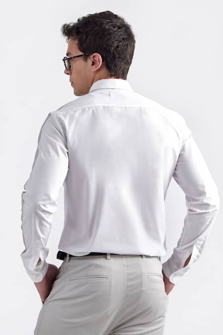 Shop Perona White Cotton Contrast Panel Full Sleeve Shirt at Aza Fashions Shop_Perona_White Cotton Contrast Panel Full Sleeve Shirt _at_Aza_Fashions