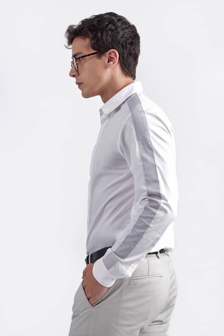 Buy Perona White Cotton Contrast Panel Full Sleeve Shirt Online at Aza Fashions Buy_Perona_White Cotton Contrast Panel Full Sleeve Shirt _Online_at_Aza_Fashions