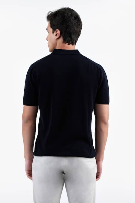 Shop Perona Black Cotton, Silk And Polo Tee at Aza Fashions Shop_Perona_Black Cotton, Silk And Polo Tee _at_Aza_Fashions