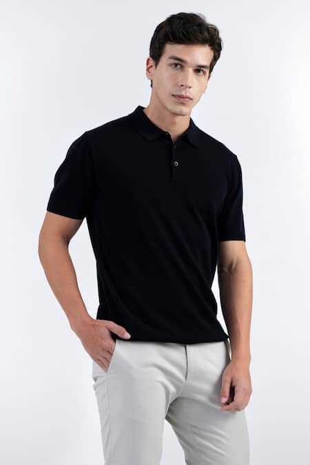Perona Black Cotton, Silk And Polo Tee Online at Aza Fashions Perona_Black Cotton, Silk And Polo Tee _Online_at_Aza_Fashions