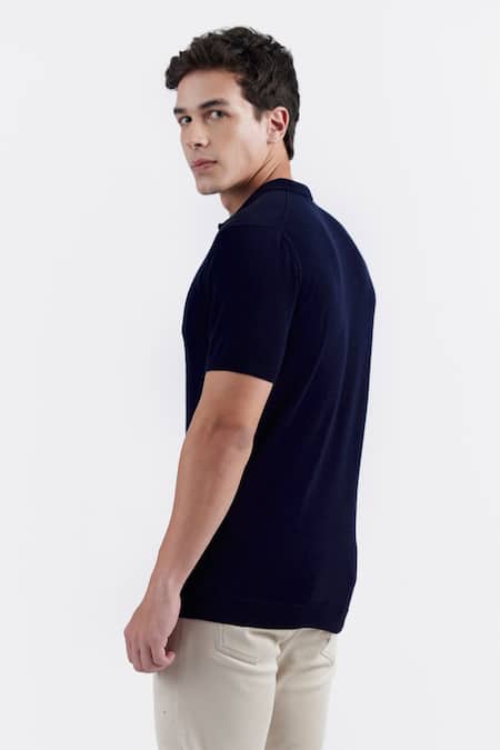 Buy Perona Blue Cotton, Silk And Plain Polo Tee Online at Aza Fashions Buy_Perona_Blue Cotton, Silk And Plain Polo Tee _Online_at_Aza_Fashions