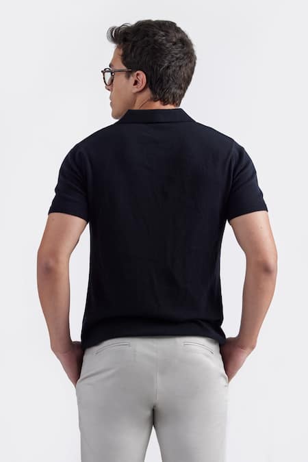 Shop Perona Black Cotton, Silk And Solid Tee at Aza Fashions Shop_Perona_Black Cotton, Silk And Solid Tee _at_Aza_Fashions