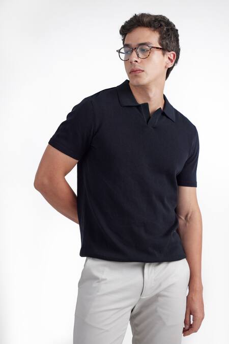 Perona Black Cotton, Silk And Solid Tee Online at Aza Fashions Perona_Black Cotton, Silk And Solid Tee _Online_at_Aza_Fashions