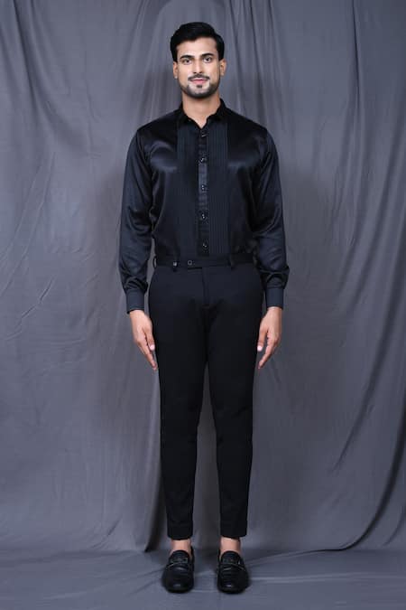 Buy_Arihant Rai Sinha_Black Satin, Rayon, Terrycloth Embroidery Hand Work Coat With Pant Set _Online_at_Aza_Fashions