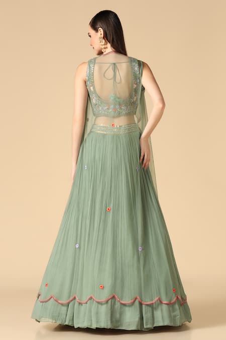 Two Sisters By Gyans Resham Embroidered Blouse Lehenga Set 