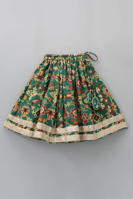 Buy_Little Brats_Green Maheshwari, Cotton Embroidery Lehenga With Panel Blouse _Online_at_Aza_Fashions
