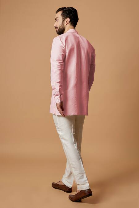 Shop Bubber Couture Pink Cotton, Silk Aaday Pintuck Shirt Kurta at Aza Fashions Shop_Bubber Couture_Pink Cotton, Silk Aaday Pintuck Shirt Kurta _at_Aza_Fashions