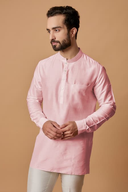 Bubber Couture Pink Cotton, Silk Aaday Pintuck Shirt Kurta Online at Aza Fashions Bubber Couture_Pink Cotton, Silk Aaday Pintuck Shirt Kurta _Online_at_Aza_Fashions