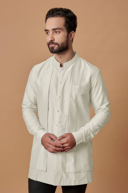 Bubber Couture Off White Cotton, Silk Aadiv Layered Shirt Kurta Online at Aza Fashions Bubber Couture_Off White Cotton, Silk Aadiv Layered Shirt Kurta _Online_at_Aza_Fashions