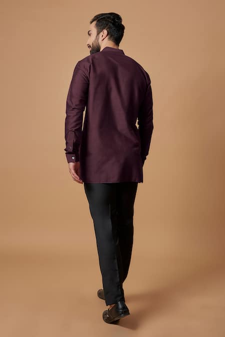 Shop Bubber Couture Wine Cotton, Silk Adi Pintuck Shirt Kurta at Aza Fashions Shop_Bubber Couture_Wine Cotton, Silk Adi Pintuck Shirt Kurta _at_Aza_Fashions