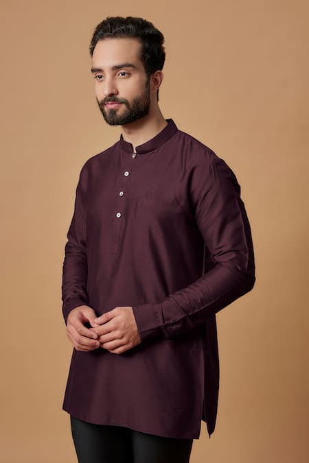 Bubber Couture Wine Cotton, Silk Adi Pintuck Shirt Kurta Online at Aza Fashions Bubber Couture_Wine Cotton, Silk Adi Pintuck Shirt Kurta _Online_at_Aza_Fashions