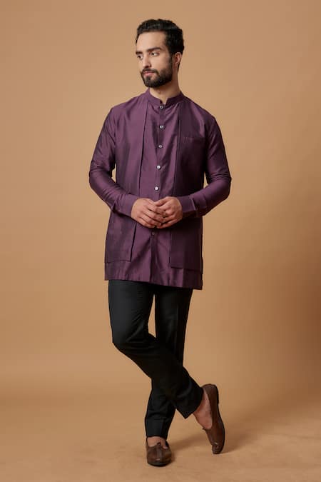 BUBBER COUTURE Aryaman Cotton Silk Pintuck Shirt Kurta 