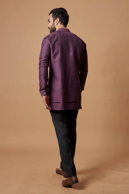 Shop Bubber Couture Wine Cotton, Silk Aryaman Pintuck Shirt Kurta at Aza Fashions Shop_Bubber Couture_Wine Cotton, Silk Aryaman Pintuck Shirt Kurta _at_Aza_Fashions