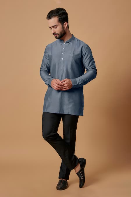 BUBBER COUTURE Avi Cotton Silk Pintuck Shirt Kurta 