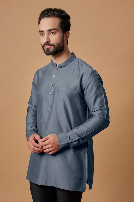 Bubber Couture Grey Cotton, Silk Avi Pintuck Shirt Kurta Online at Aza Fashions Bubber Couture_Grey Cotton, Silk Avi Pintuck Shirt Kurta _Online_at_Aza_Fashions