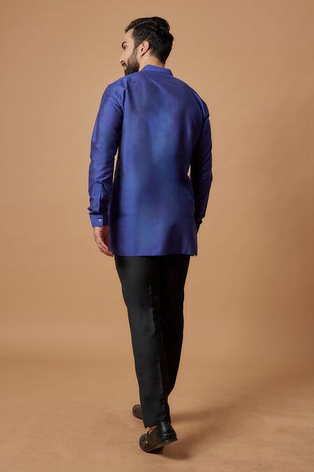 Shop_Bubber Couture_Blue Cotton Silk Plain Ayaan Kurta _at_Aza_Fashions