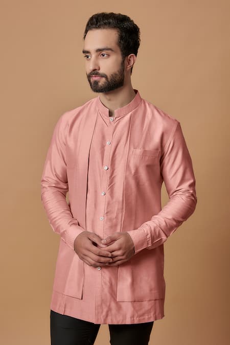 Bubber Couture Pink Cotton, Silk Devansh Pintuck Kurta Online at Aza Fashions Bubber Couture_Pink Cotton, Silk Devansh Pintuck Kurta _Online_at_Aza_Fashions