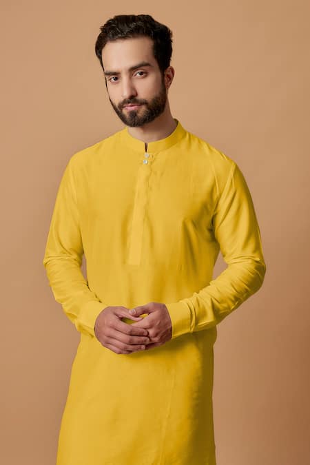 Bubber Couture Yellow Cotton, Silk Divij Kurta Set Online at Aza Fashions Bubber Couture_Yellow Cotton, Silk Divij Kurta Set _Online_at_Aza_Fashions