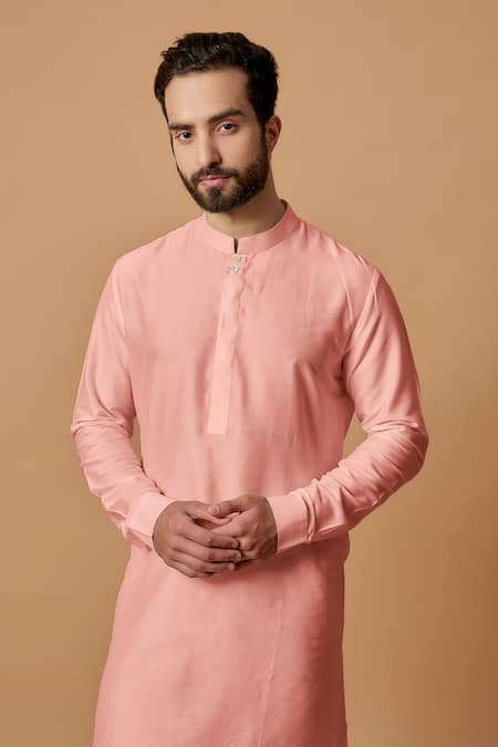 Bubber Couture Pink Cotton, Silk Kairav Solid Kurta Set Online at Aza Fashions Bubber Couture_Pink Cotton, Silk Kairav Solid Kurta Set _Online_at_Aza_Fashions