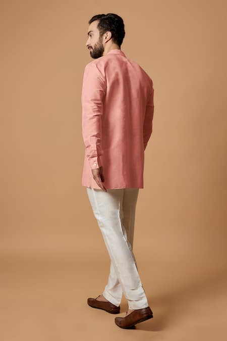 Shop Bubber Couture Pink Cotton, Silk Kanav Pintuck Kurta at Aza Fashions Shop_Bubber Couture_Pink Cotton, Silk Kanav Pintuck Kurta _at_Aza_Fashions